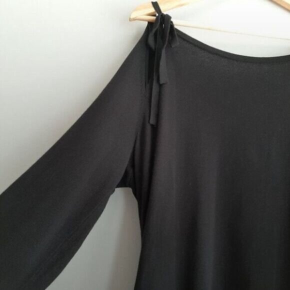 ANTHROPOLOGIE 100% Cotton Cold Shoulder Tie Sweater Black Sz M - Picture 3 of 12